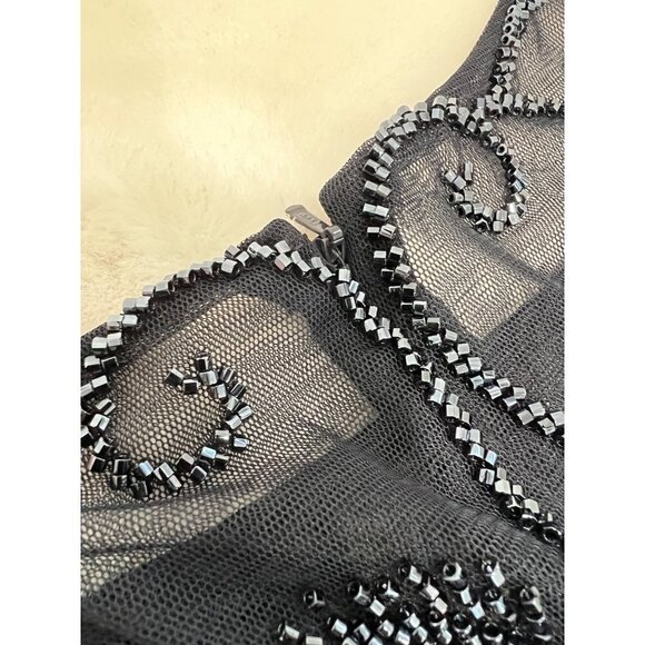 New Xscape Size 18 Beaded Short Sleeve Chiffon Sheath Dress Navy *Thread Pulls* - Picture 11 of 16